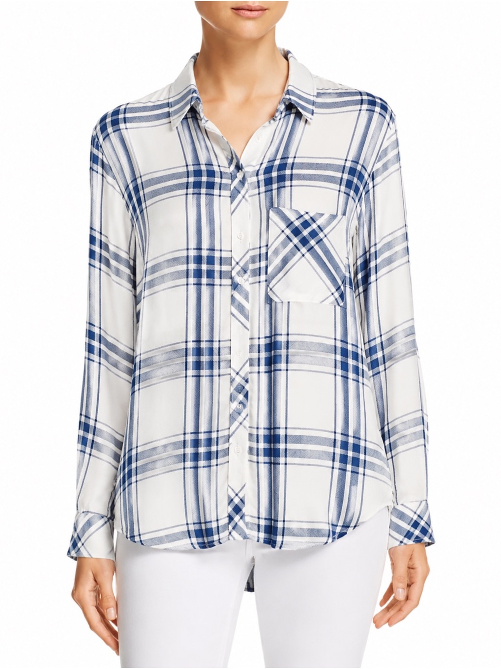 Rails White and Blue Plaid Button-Down Shirt